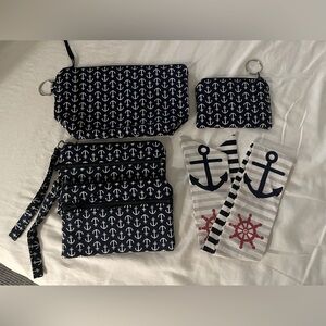 Nautical Themed Pouches Cosmetic Case Set - Lot - Anchor - Boat - Pouch